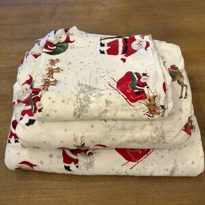 Pre-owned Pottery Barn Kids Heritage Santa Christmas Twin Sheet Set